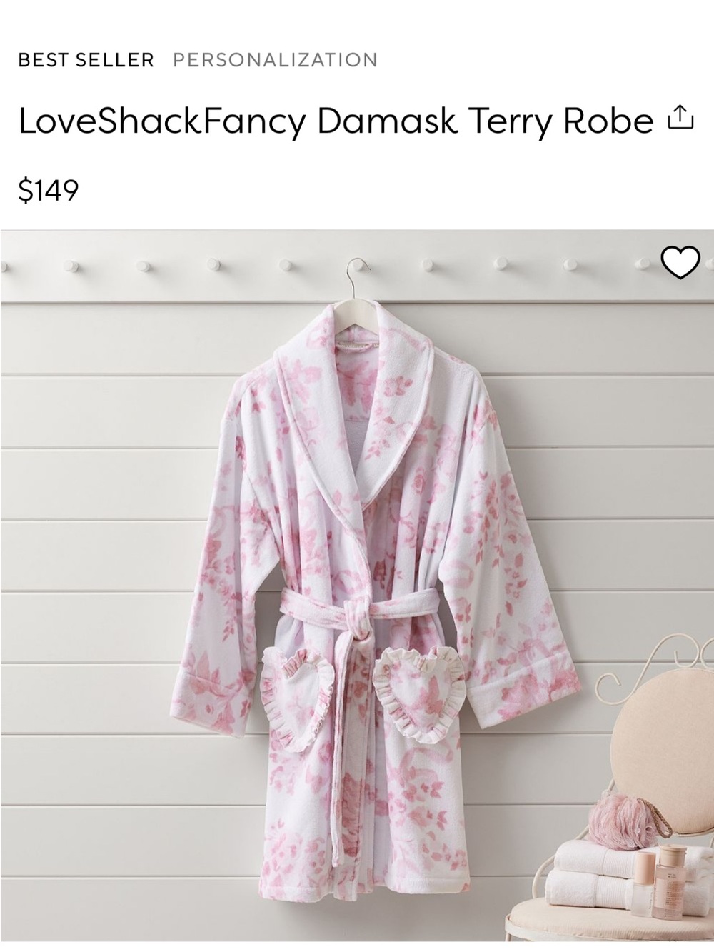 LoveShackFancy x Pottery Barn Teen Pink Floral Robe XXS/XS Ruffle Hea